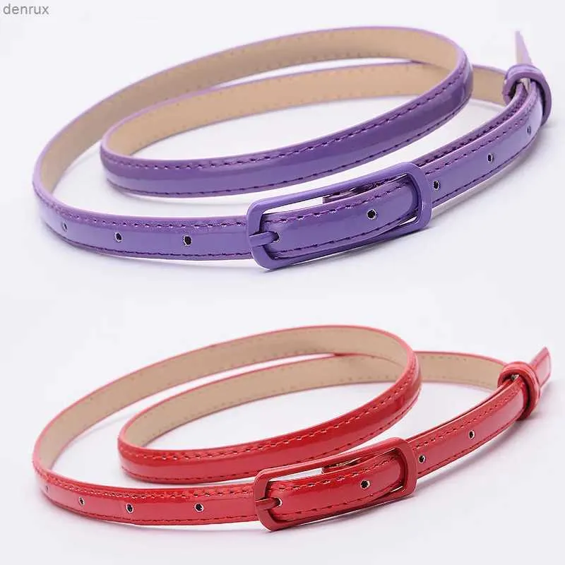 Waist Chain Belts 1.2cm Children Belts Super-thin PU Waistbands Simple Solid Color Casual Belts Girls Apparel Accessories Purple Red Wholesale 1pcL240416