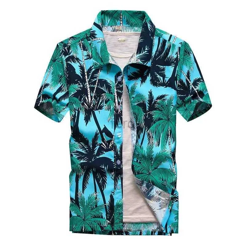 Mäns casual skjortor 26 färger sommar mode mens hawaiian kort ärmknapp kokosnöt träd tryck strand aloha skjorta plus storlek 5xl 24416