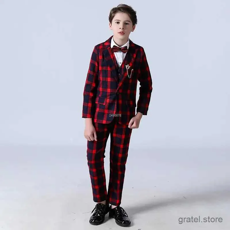 Abiti per bambini lussuoso abito da sposa ragazzi floreali gilet rossa pantaloni arco 4 pezzi da fotografia feste abita