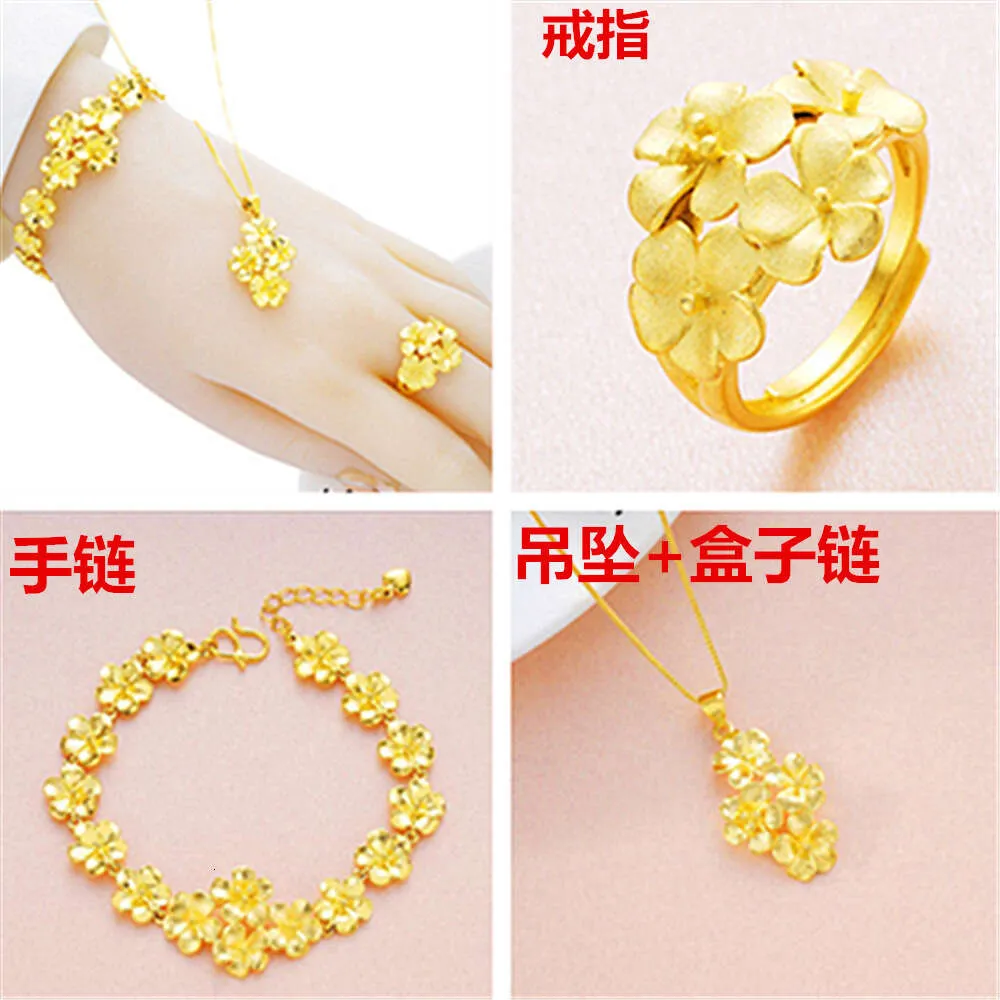 Vietnam Gold Ploated Ladys Plum Blossom Bracelet Messing Bloemarmband Set Zegene Bruiloft sieraden