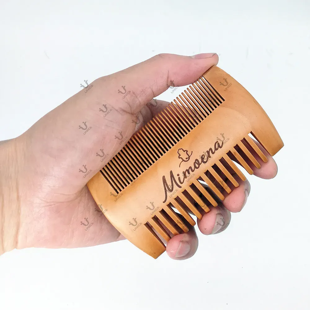 MOQ Amazon Supply Hair Comb Fine & Coarse Teeth Double Sides Wood with PU Case Custom LOGO Wooden Dual Action Beard Combs