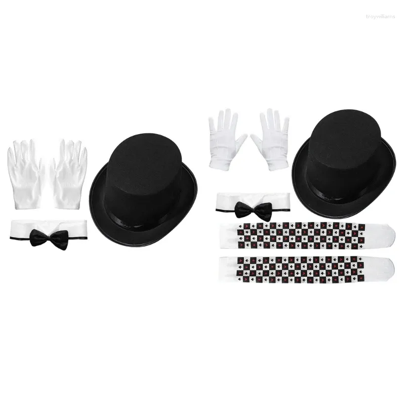 Berets Fedoras Bowtie Glove Set Magicians Hat Black Short Brims Cosplay Classical And White