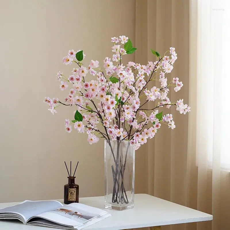 Decorative Flowers 2024 Simulation Cherry Blossom Peach Branch Home Living Room Dining Table Decoration Artificial Flower Wedding Set Fake