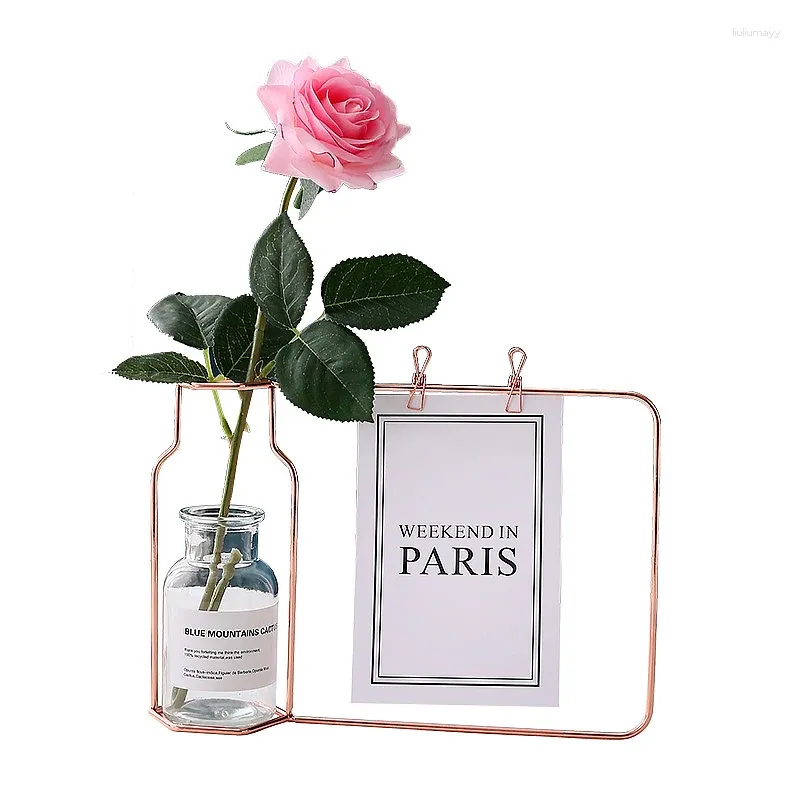 Vases Hydroponic Plant Vasevase Home Flower Arrangement Glass Bottle Vase With Frame Calendar Clip Office Desktop Decoration Potted