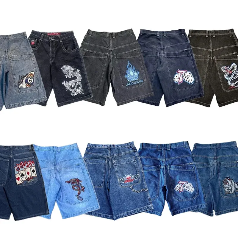 Sokak Giyim Jnco Denim Şort Erkek Kadın Y2K Stil Hip Hop Harajuku Cep Gündelik Bol Şort Yaz Gotik Basketbol Şortları 240410