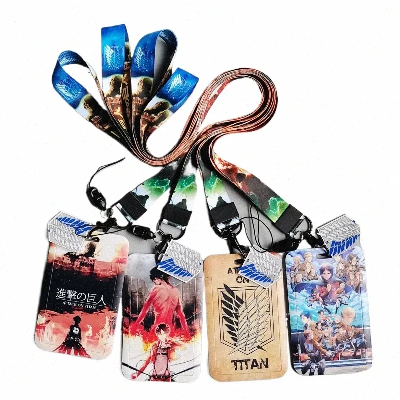 1 Set Japanese Anime Card Cases Card Lanyard Key Lanyard Cosplay Badge ID Cards Holders Neck Straps Keychains Attack Titan I5yo#