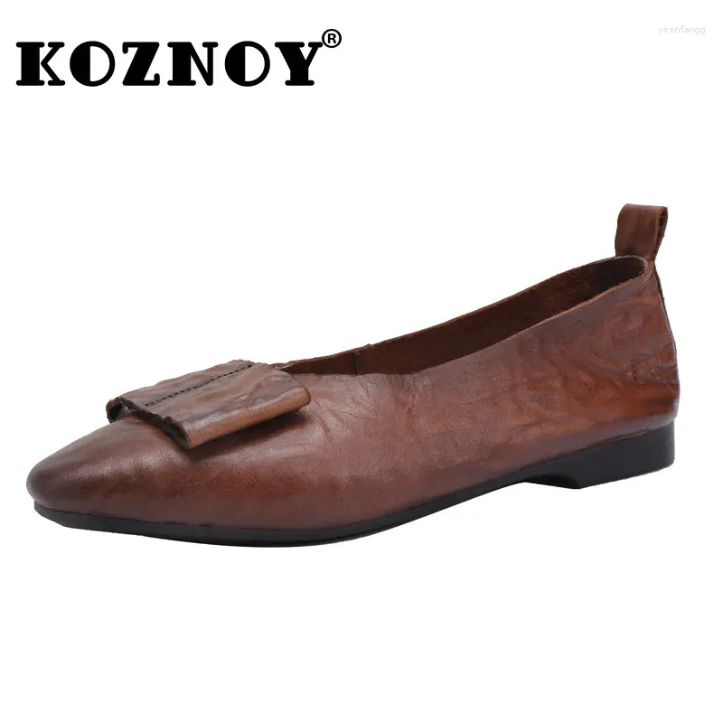 Casual schoenen Koznoy 2cm Retro Ethnic Natural Lederen Summer Flats comfortabele lente herfst loafer dames ondiepe vrouwen zacht