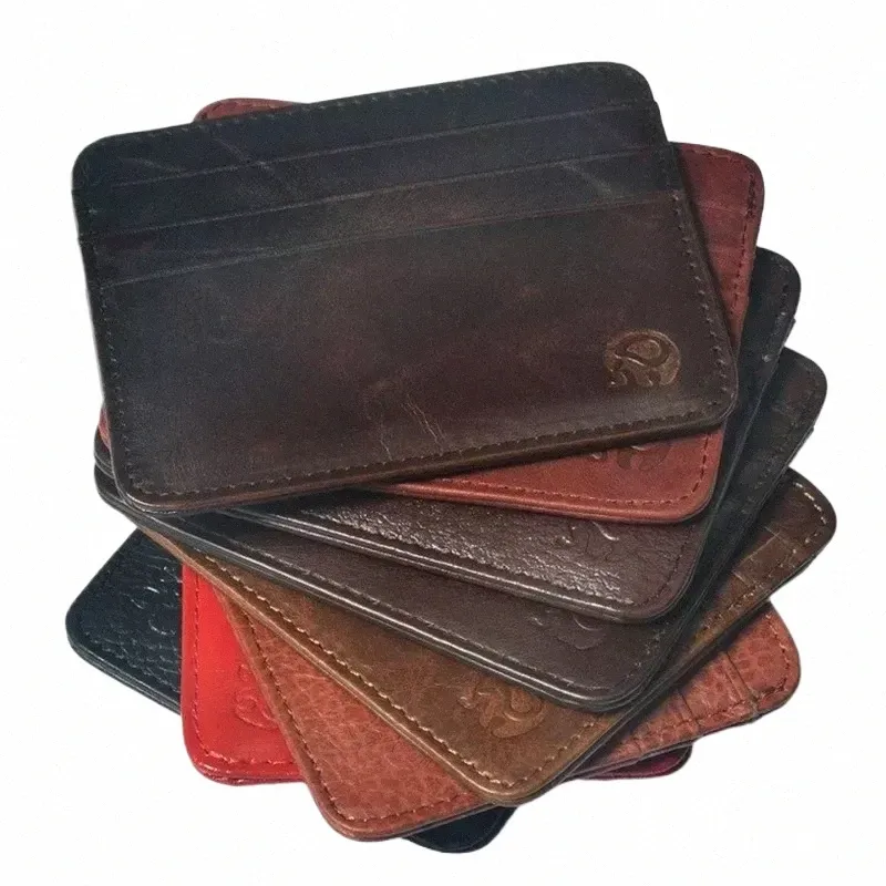 new Thin Genuine Leather Mini Wallet Slim Bank Credit Card Holder Men's Busin Small ID Case For Man Purse 6 Slots Cardholder s75G#