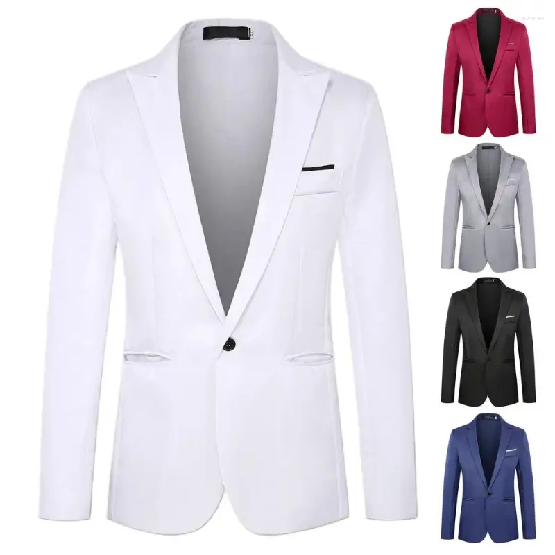 Män kostymer mode män blazer fast färg mjuk textur smal passande kontor lång ärm formell manlig kläder