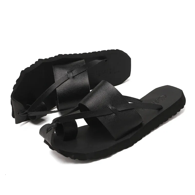 Men de ganters de mode en cuir authentique en cuir 2023 Sandales de chaussures d'été pour la marque de luxe en cuir 240415
