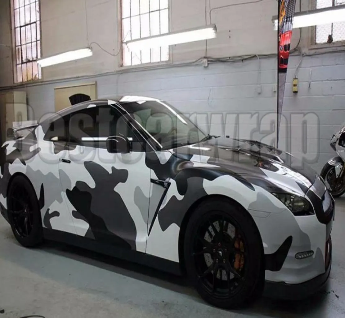 Duże Jumbo Camo Wrap Black White Grey Full Car Camouflage Folia Naklejki z powietrzem / rozmiarem 1,52 x 30 m / rolka 5x98ft9041140