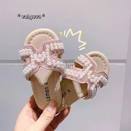 Slipper Cheap Fashion Kids Girls Slippers Summer Shoes H Pearls Crystal Princess Sandals Slippers Home Outdoor Children Girl Slides 240408