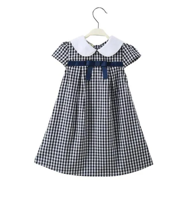 Robes de mode de filles Brands d'été Robes à plaid rayées enfants Designer décontracté robe mignonne avec arc