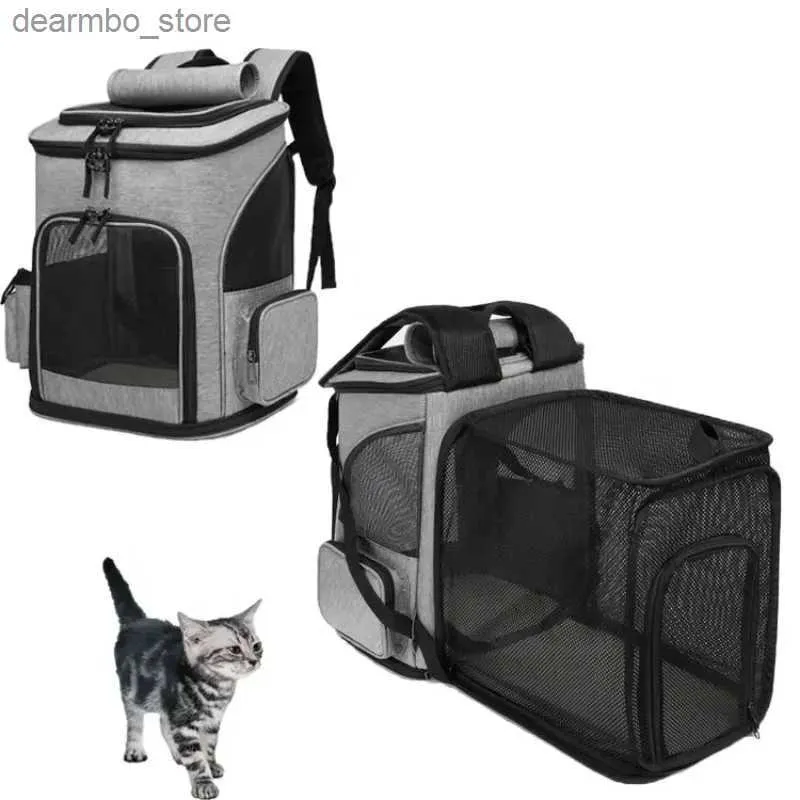 Cat Carriers Crates Houses Foldable Pet Conveyor Backpack Expandable Portable Carrier Transport Breathable Mesh Fabric Travel Ba Lare Capacity for Cats L49