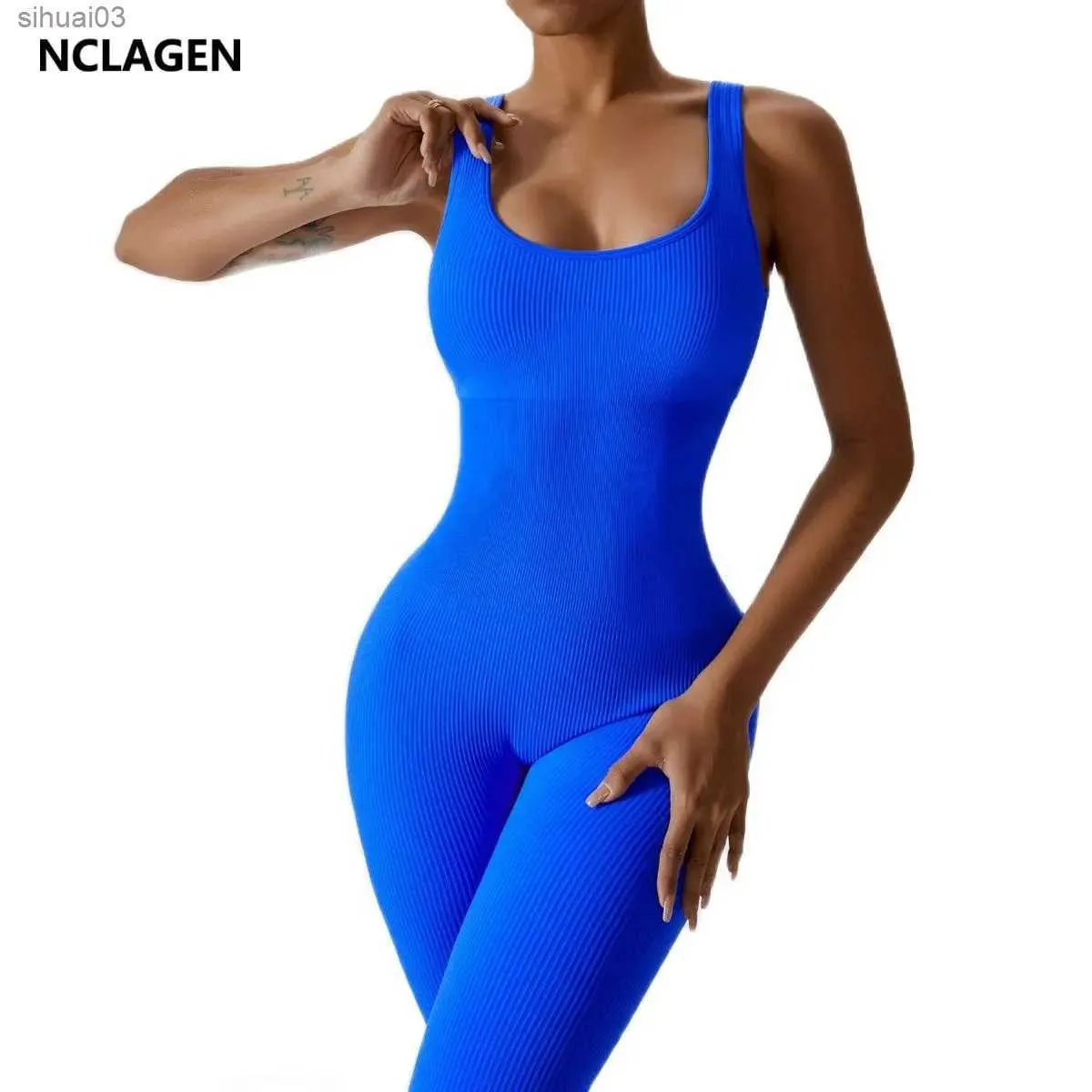 Women's Tracksuits NCLAGEN Seamless One-piece Jumpsuit Yoga Suit Women Dance Romper Fitness Bodysuit Workout Siamese Sportswear GYM Sports PlaysuitL2403
