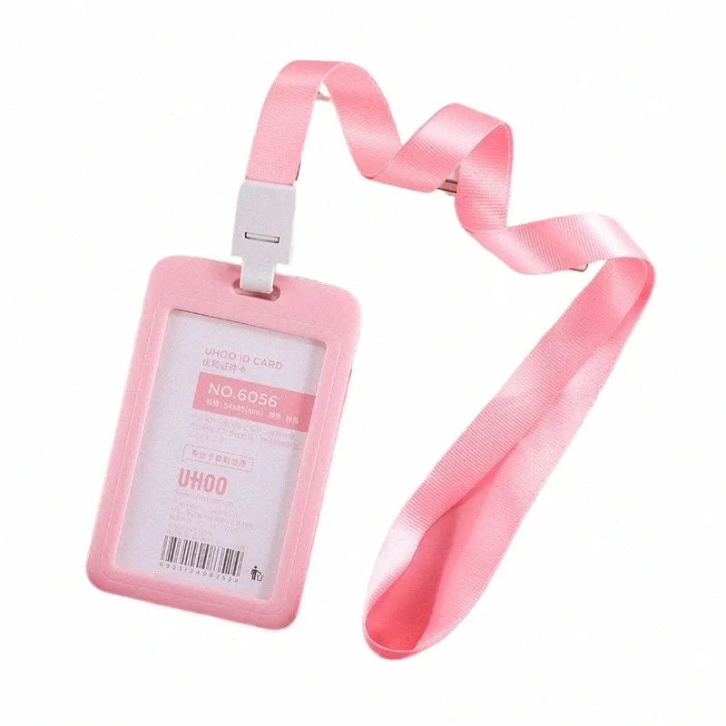 id Card Candy Color Protector Case Transparent Credential Badge Holder Lanyard for Busin Meeting Visiting Hang Pass Tag D1Tt#