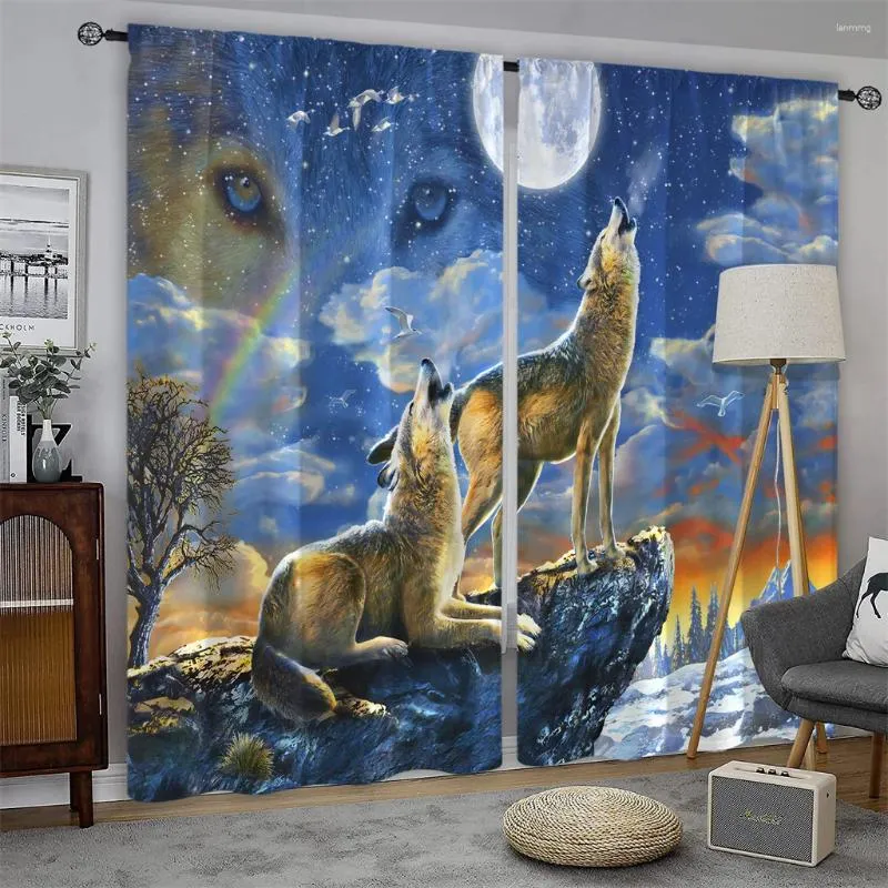 Curtain 2pcs Wolves Style Printed For Home Decor Rod Pocket Window Treatment Bedroom Office Kitchen Living Room And Study