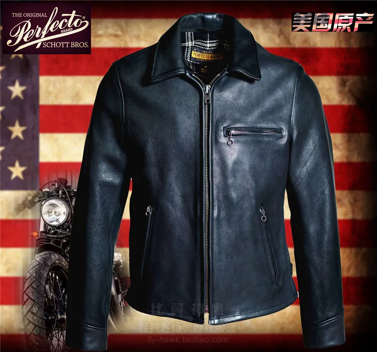 Mens Jackets schott Retro Motorcycle Leather Coats Black Storm