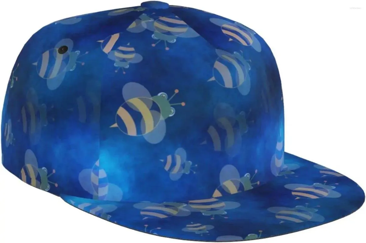 Ball Caps Bees Blue And Yellow Pattern Flat Bill Hat Unisex Snapback Baseball Cap Hip Hop Style Visor Blank Adjustable
