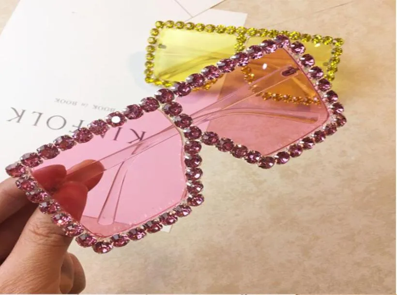 WholeOversize Square Sunglasses Women Fashion Luxury rhinestone Sunglasses Big Shades Transparent Pink Yellow Sun Glasses Fem2840430