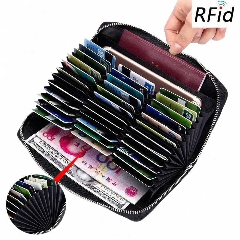 Cancella di mucca autentica Anti Furto 36 Titolo della carta Casa di credito Organizzatore Passaporto Portafoglio uomini RFID Blocking Card Portafogli Purse R6IW#