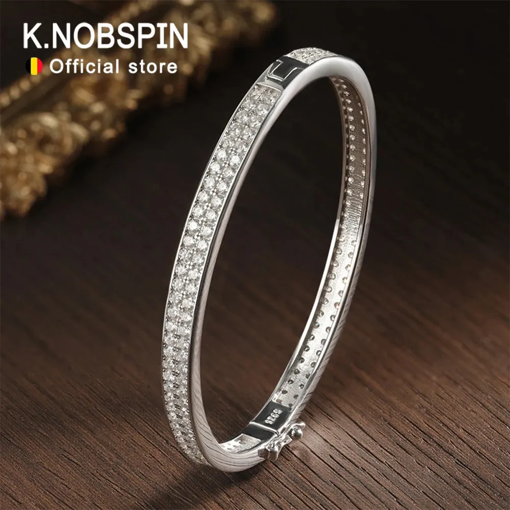 KNOBSPIN D VVS1 Bangle Bracelets For Women Full Diamond Elegant Classic Solid 925 Sterling Sliver Jewelry Accessories 240416