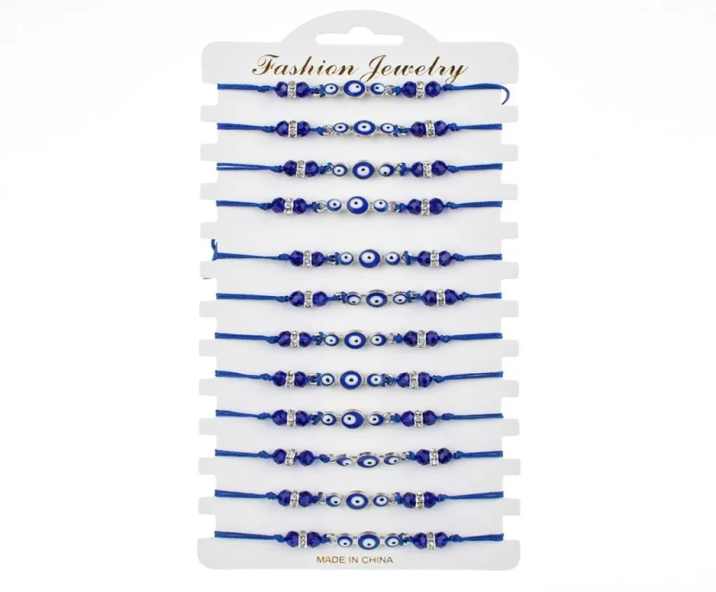 Turkiet blå onda ögonarmband modejusterbara kristallpärlor flätade rep charm armband armband för kvinnor män turkiska par j9279038