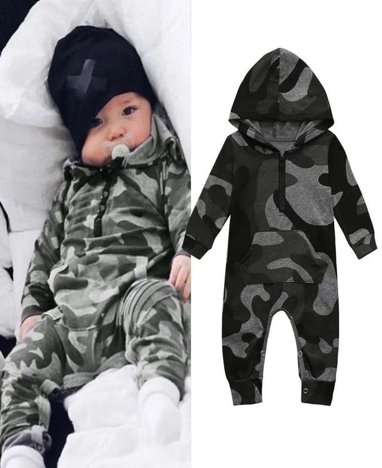 Pasgeboren baby babyjongens meisjes romper Algemene camouflage print capuchon jumpsuit kleding peuter outfits bodysuit5699910