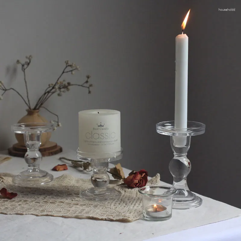 Titulares de velas Conjunto de categorias de mesa de cristal para 3 "pilar ou 3/4" decoração de decoração funcional decoração