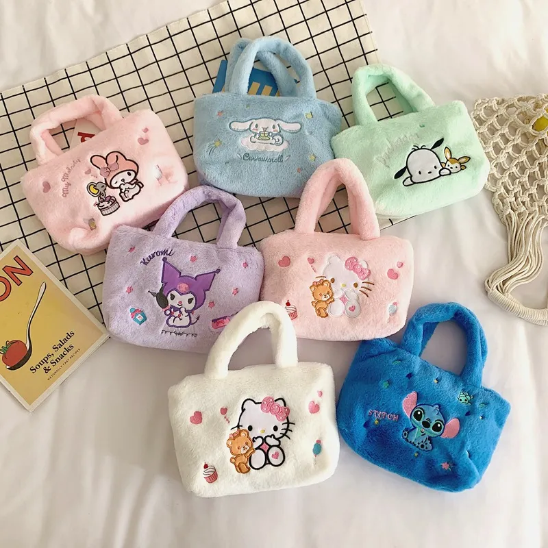 Sac en peluche en gros kawaii kuromi ma mélodie anime sacs à main cannamoroll de conception de marque de luxe hivernale sacs