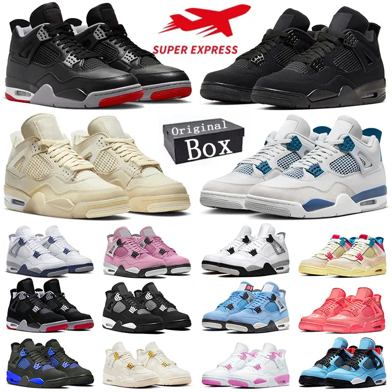 Z wyhodowanym pudełkiem 4 buty do koszykówki Czarny kot 4s Jump Man 4 Hot Punch Vivid Sulphur White Grzmot Blue Blue Doernbecher Buty Buty Treakers Dhgate Dhgate