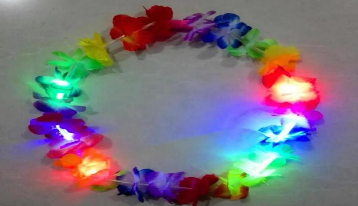 Glowing LED Light Up Hawaii Luau Party Flower Lei Fancy Dress Necklace Hula Garland Wreath Wedding Decor Party Supplies5154356