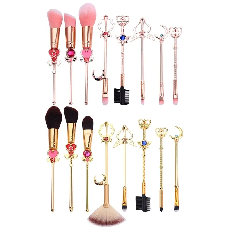 Kits Cosmetic New Sailor Moon Makeup Brushes Set 8pcs Tools Kit Eye Liner Shader Foundation Powder NaturalSynthetic Pink Hair