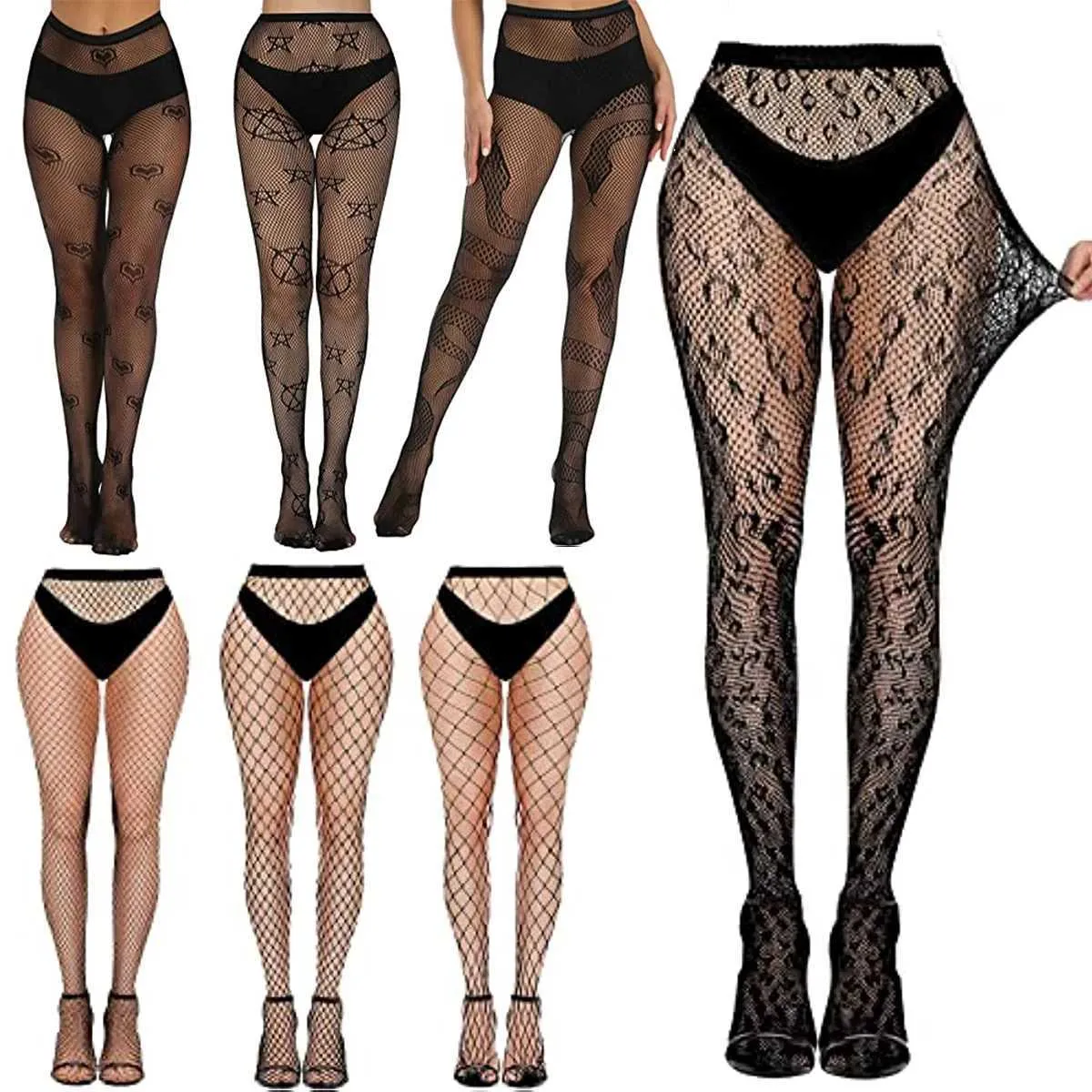 Sexy sokken 7 stijlen sexy dames slang hart luipaard print mesh fishnet net panty kousen feest clubkleding panty socks jurk kousen 240416