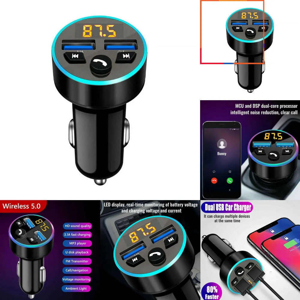 2024 Bil Charger FM Sändare Stereo Car MP3 Player 3.1A Fast Charging Charger Car Kit 5 Handsfree FM Modulator USB Dual Bluetooth