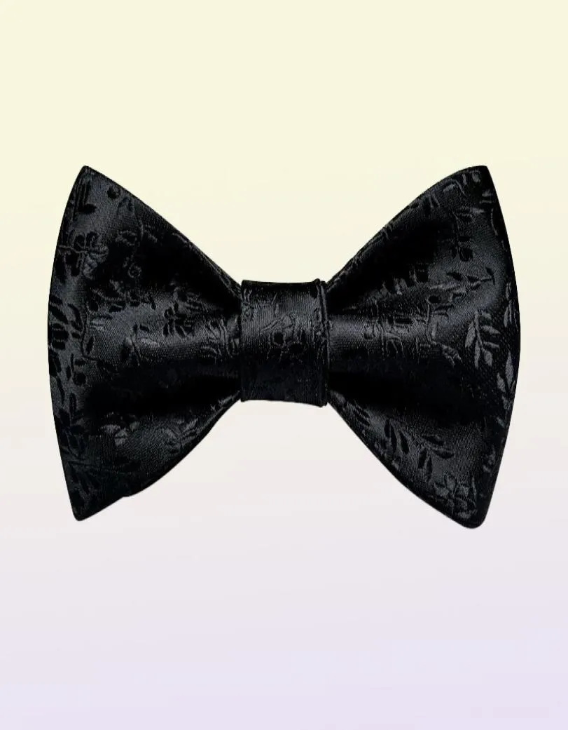 Bow Ties Black Floral Solid Self Tie Men Fashion Butterfly Silk Formal Business Wedding Party Bowtie Handkerchief Set DiBanGu6706639