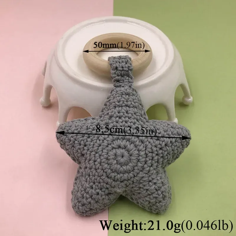 Baby Rattle Bells Crochet Knitted Star Baby Play Gym Baby Teething Wooden Ring Teether Pendant For Kids Gift Toys