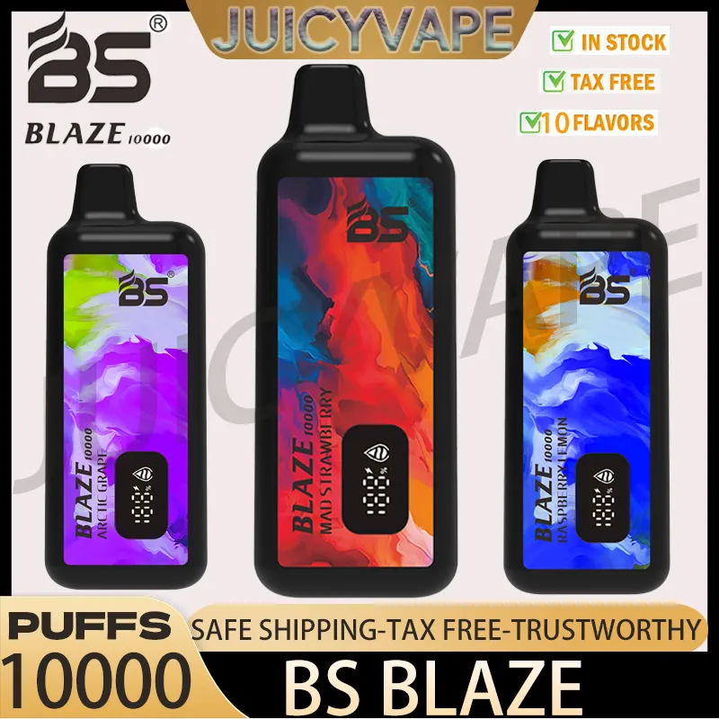 Original Breze Stiik BLAZE BS 10000 Puffs Disposable E Cigarette Vaper Bar With E-Liquid Battery Power LED Indicator Rechargeable 650mAh 18ml Prefill Puff 10k 2% 5%