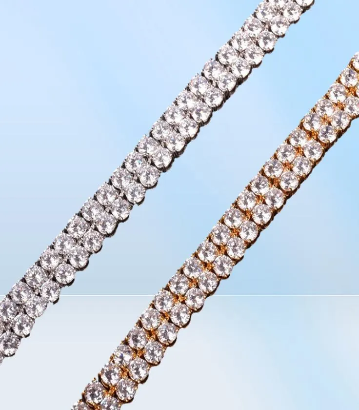 New Men039s Bracelet de la chaîne de tennis à deux rangées Bijoux hip hop glace hors zircon cubique Gold Silver Color CZ Bracelets3789810