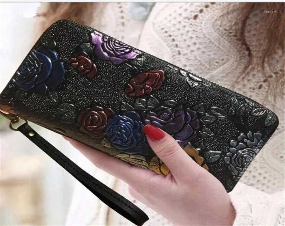 Kvinnor Långt plånbok läder 3D prägling Rose Dragonfly Butterfly Clutch Women väska stor kapacitet blixtlås lyx hangbags17743850