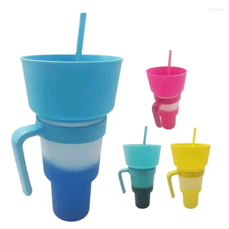 Tassen 2 in 1 Tasse Kombination für Getränke Snack Bowl Stroh Bubble Tee transparenter Bier Kaffee High Borosilikat Glasgetränk Geschirr