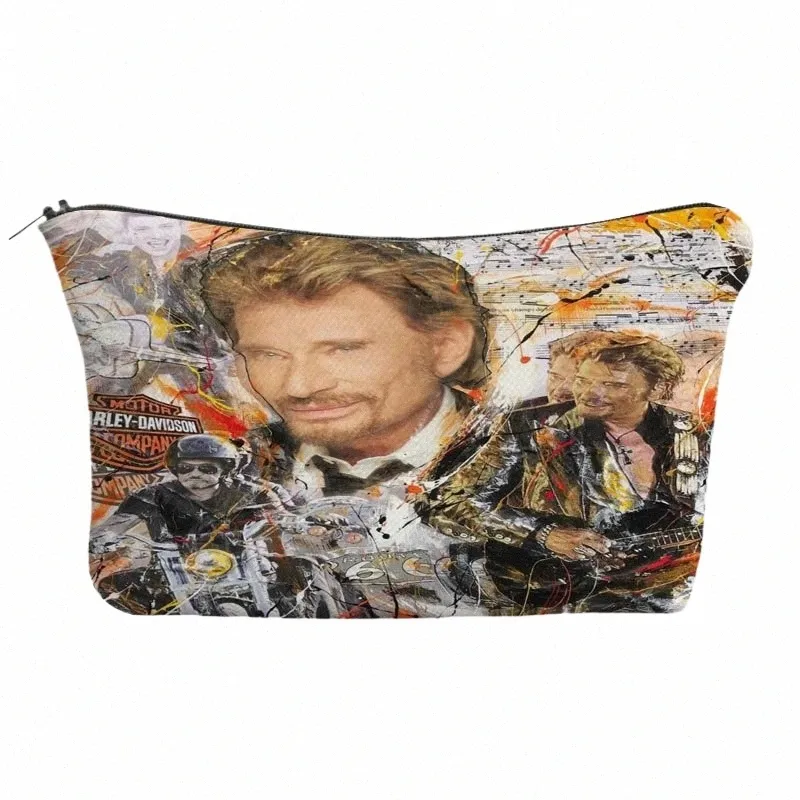 johnny Hallyday Makeup Pencil Case Gift for Girls Statiery Supplies Storage Bags Travel Toiletry Pouch C4RX#