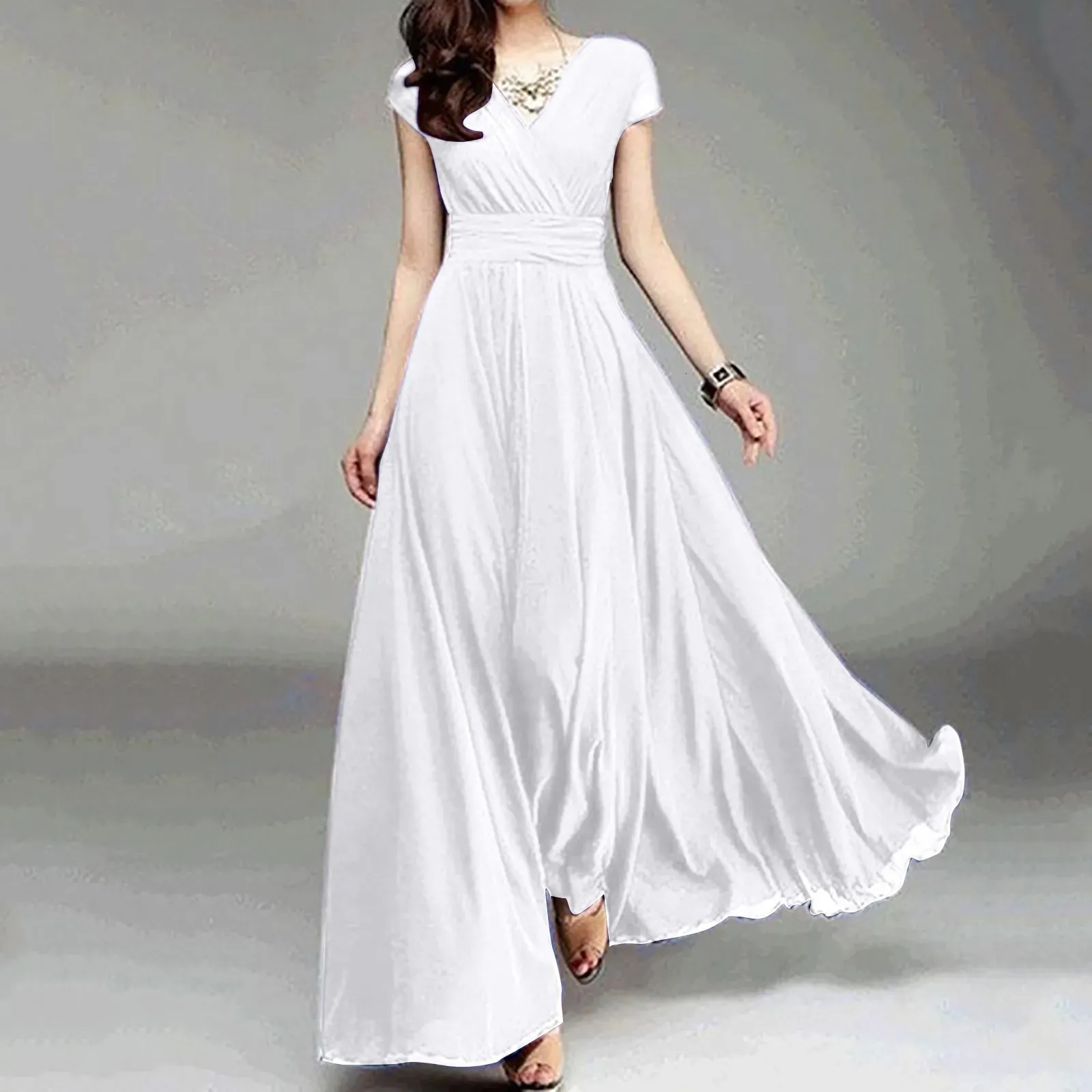 Wedding Guest Dresses for Women Summer V Neck Solid Color Short Sleeve Midi  Dinner Long Maxi Dress Gown Party 240416 from Dhgate Urban Sexy Dresses -  price 13.9