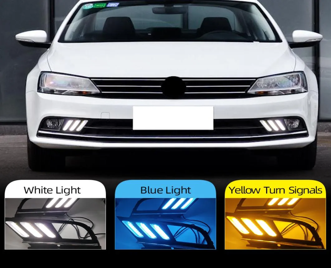 2pcs Car LED DRL Daytime Running Light Day Light pour VW Jetta Sagitar MK6 2015-2018 Streamer Turn Signal3863998