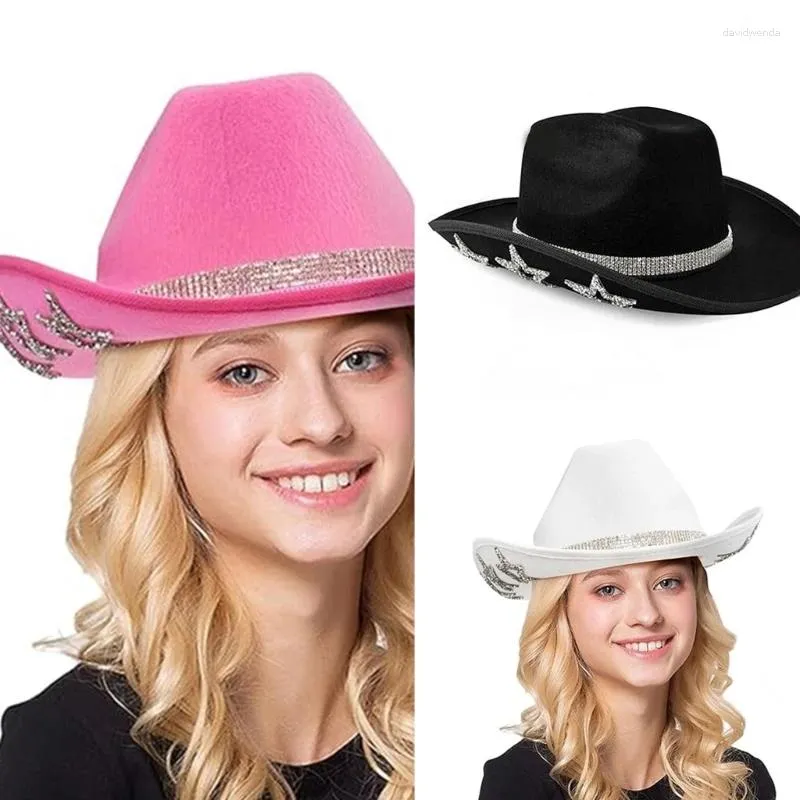Beretas Diamond Star Pattern Hats de vaquero para la fiesta Disco Femenina brillante sombrero occidental macho a prueba de viento