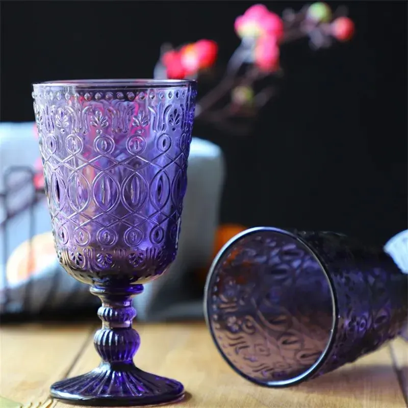 European Vintage Wine Glasses Embossed Stained Goblet Beer Glass Cup