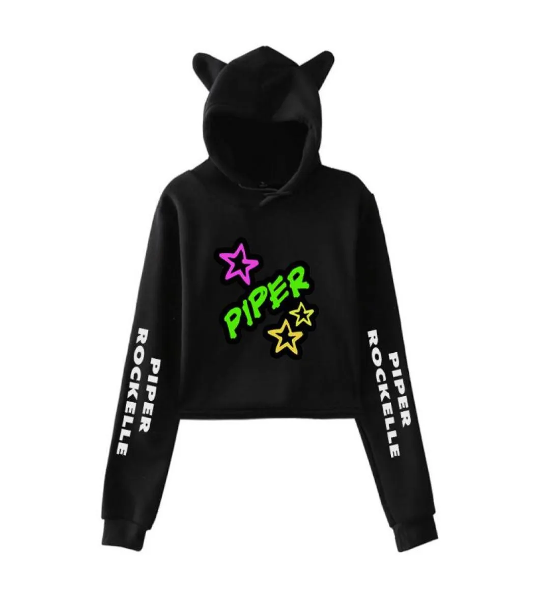Piper Rockelle Merch Crop Top Hoodie Hip Hop Streetwear Kawaii Cat Ear Harajuku bijgesneden sweatshirt pullover tops Ropa Mujer5295987