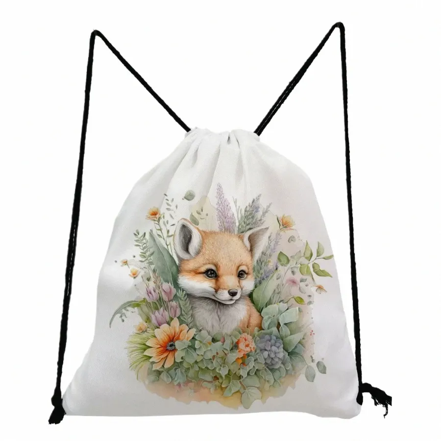 Sesto Fox Animati Baskılı Drawstring Pocket Seyahat Unisex Sırt Çantası Kadınlar İçin Taşınabilir Ayakkabı Çantası Okul Depolama Kitap Çantaları O6A4#