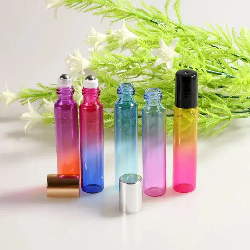 2024 1 st 10 ml Gradient Färg Essential Oil Parfym Botten Roller Boll Tjock Glass Roll Onble For Travel Cosmetic Container Hela för