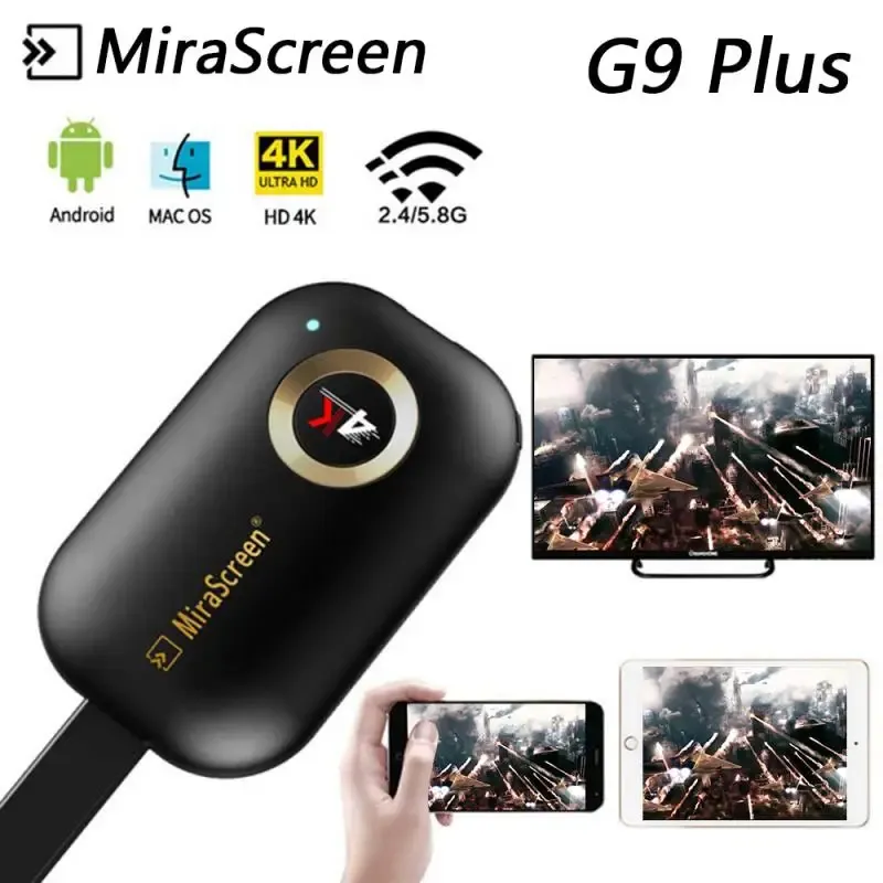 Kutu Mirascreen G9 Plus 2.4G/5G 4K Miracast WiFi DLNA Airplay TV Stick WiFi için IOS Android Windows için Dongle Alıcı